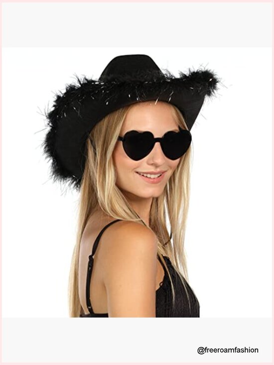 Cowboy Hat with Heart Sunglasses Set Costume Accessory Cowgirl Western Party main image 7